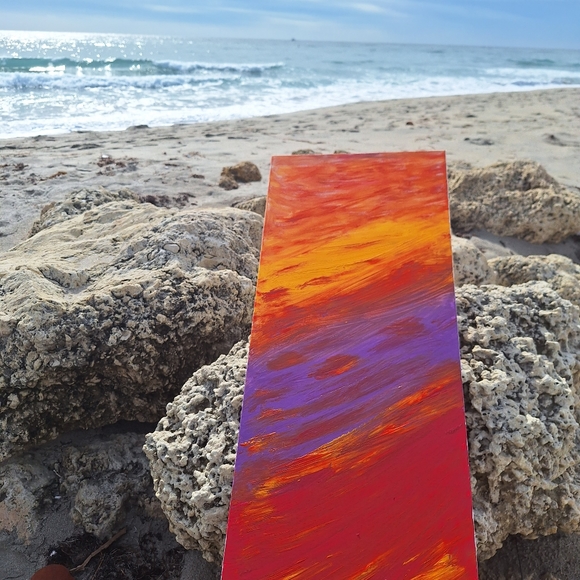 HandMade Acrylic Painting Sunrise Vibrant Multicolor 12" x "24 - Picture 9 of 11